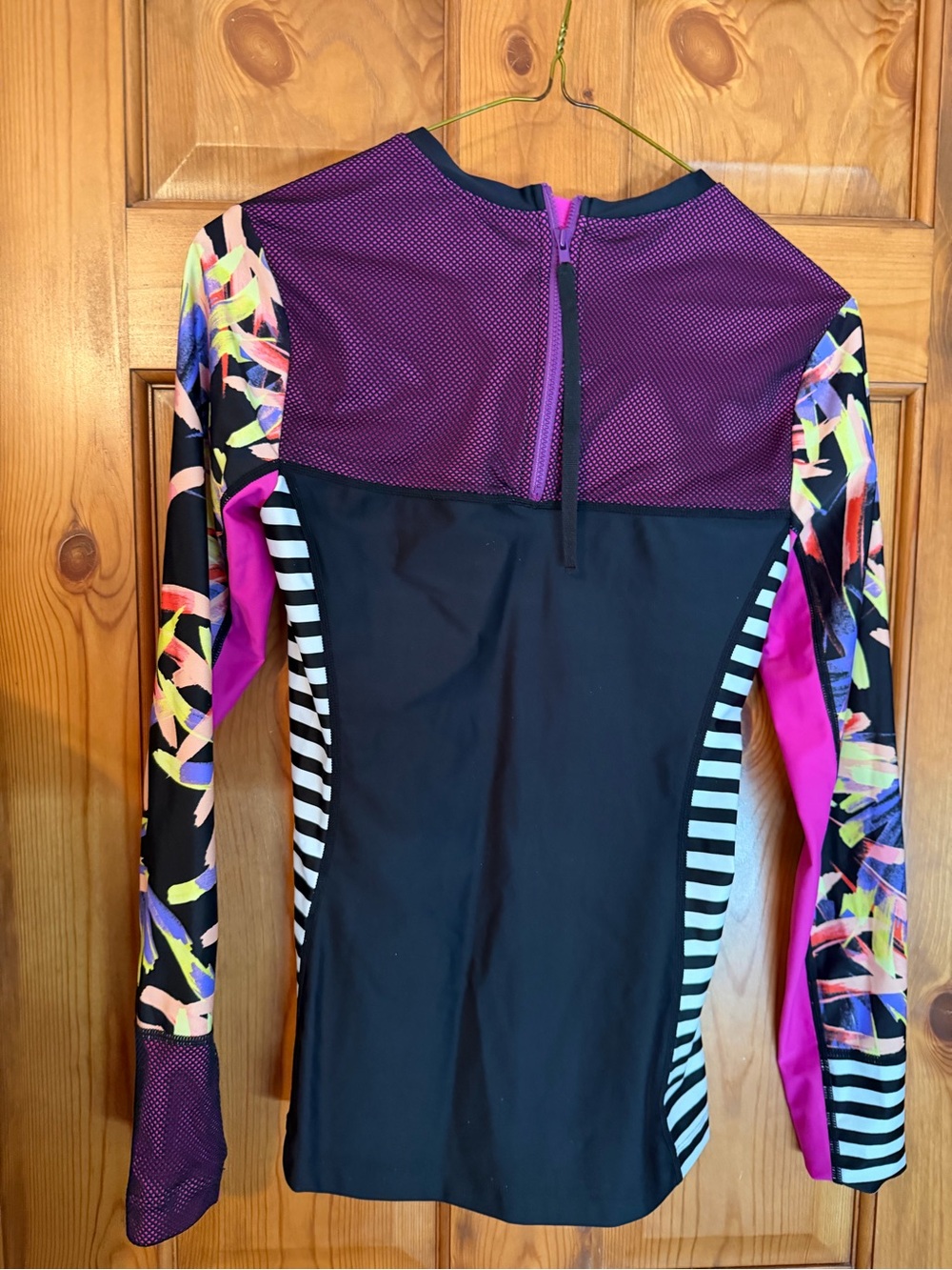 Women’s Long-Sleeve Performance Top - Purple & Black with Multicolor Sleeves